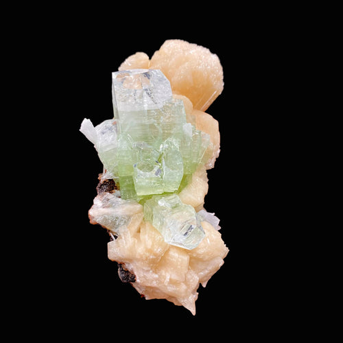 Green Apophyllite & Stilbite Spray with Scolecite Needles | Rare Indian Zeolite Mineral Specimen from Ahmednagar DK100