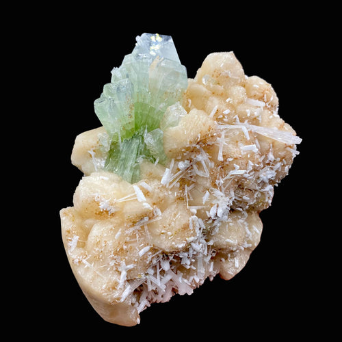 Stunning Huge Deep Green Apophyllite Flower on Snow-White Stilbite Matrix | Large Indian Zeolite Mineral Specimen DK104