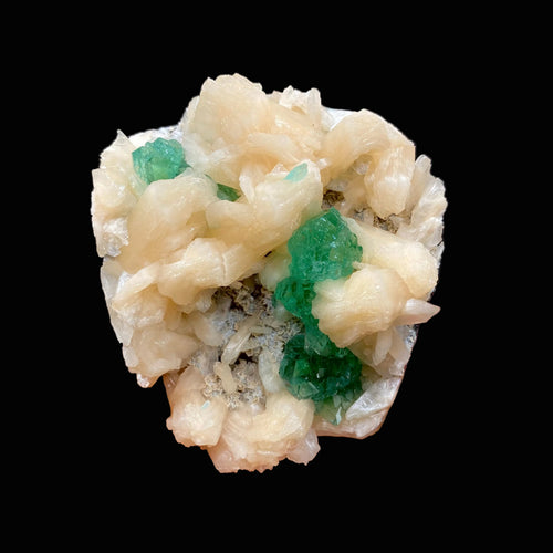 Dark Deep Green Apophyllite with Stilbite Crystal Cluster | Jalgaon India Natural Mineral Specimen DK147