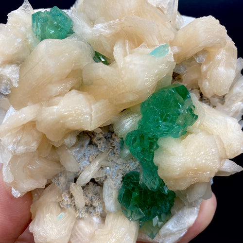 Dark Deep Green Apophyllite with Stilbite Crystal Cluster | Jalgaon India Natural Mineral Specimen DK147