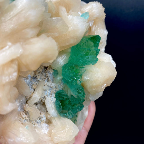 Dark Deep Green Apophyllite with Stilbite Crystal Cluster | Jalgaon India Natural Mineral Specimen DK147