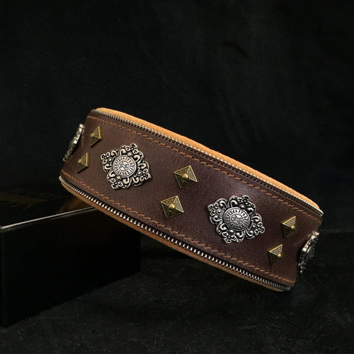 Aztec brown dog collar