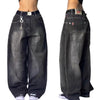 High Waist Retro Distressed Black Gray Wide-leg Jeans