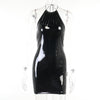 Skinny Bag Hip Halter Back Bright Leather Dress