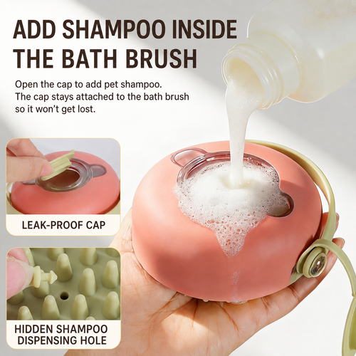 Shampoo Dispensing Pet Bath Brush for Dogs and Cats