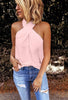 Back zipper halter solid color stitching top