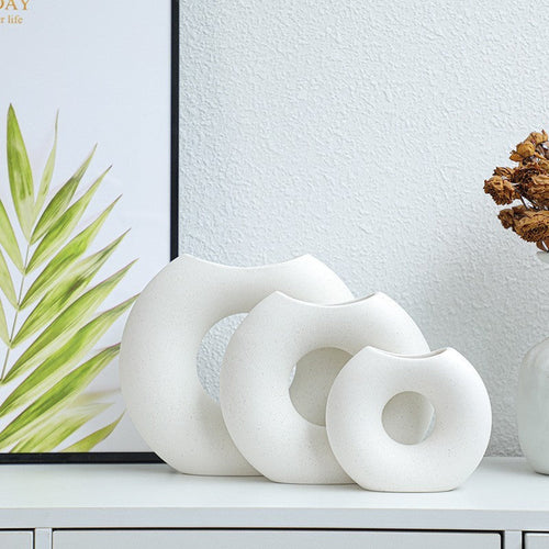 Nordic Style Simple Ceramic Vase Semicircle Creative Flower Device