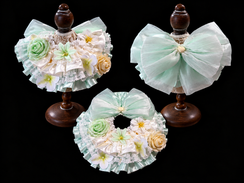 Green Floral Satin Lace Pet Bib Collar
