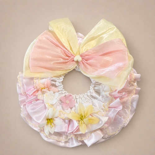 Pink Yellow Floral Satin Lace Pet Bib Collar