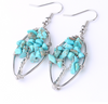 Natural Crystal Crushed Stone Earrings Handmade Tree Of Life Women's Turquoise