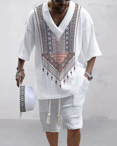 Casual Printing Suit Men's Summer Loose Short Sleeve T-shirt Shorts Set