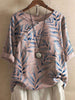 Long Sleeve Round Neck Pullover Three Quarter Sleeve Womens Printed T Shirt