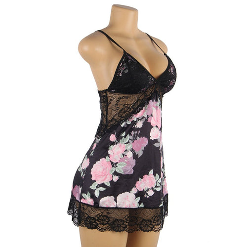 Plus Size Embroidery Patchwork Lace Sleeping Dress