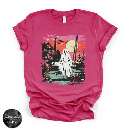 Ghost Sunset Tee | Retro Halloween Ghost Graphic T-Shirt