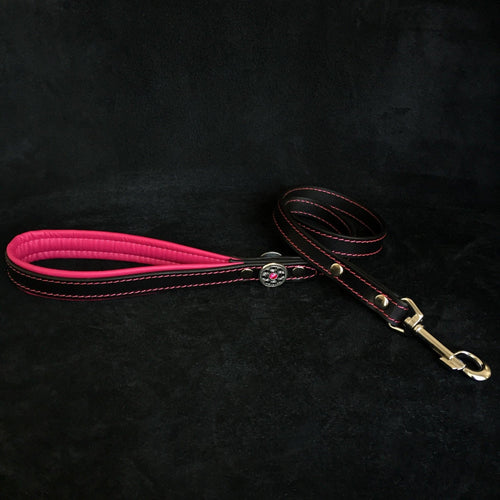 ''Bijou'' leather lead pink leash Black Color