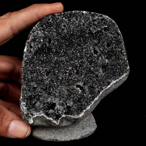 Black Sparkling Chalcedony Geode Natural Mineral Specimen  # B 4629