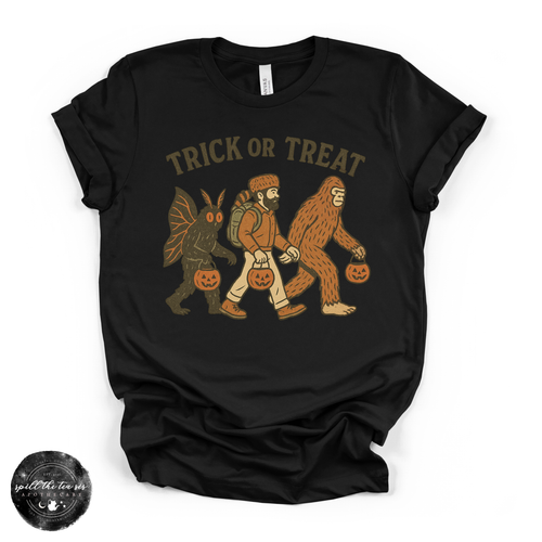 Cryptid Trick or Treat Tee | Funny Halloween Bigfoot Graphic T-Shirt
