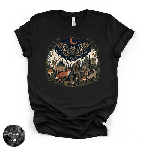 Cryptid Strolling in the Forest Tee | Bigfoot Woodland Graphic T-Shirt