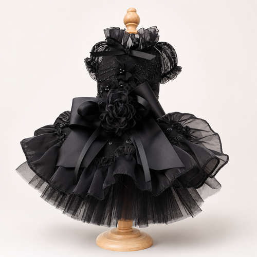 Luxury Black Dog Wedding Dress Detachable Train Gothic Bridal Gown Handmade Couture Pet Wedding Dress Formal Black Princess Gown