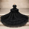 Luxury Black Dog Wedding Dress Detachable Train Gothic Bridal Gown Handmade Couture Pet Wedding Dress Formal Black Princess Gown