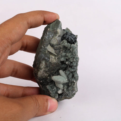 Botryoidal Babingtonite & Coated Calcite with Chalcedony Natural Mineral Specimen # B 6675