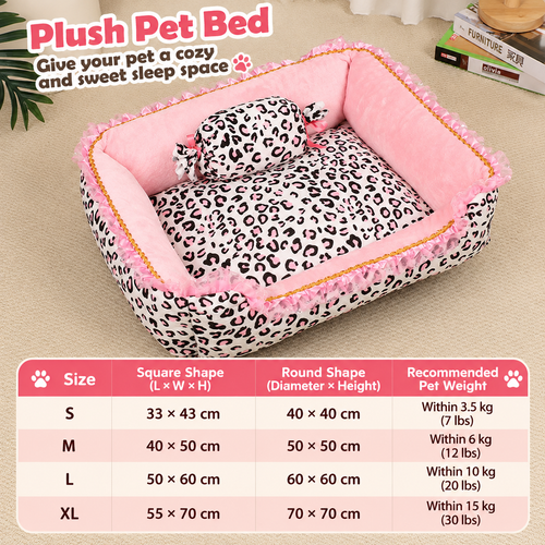 Pink Leopard Plush Bolster Pet Bed