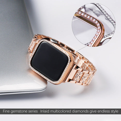 Compatible with Apple, Three Bead Diamond Bracelet Metal Full Diamond IWatch Stainless Steel