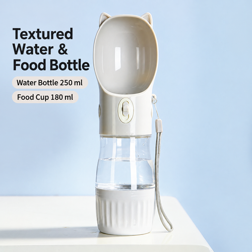 Cat-Ear Portable Pet Water Bottle with Food Cup