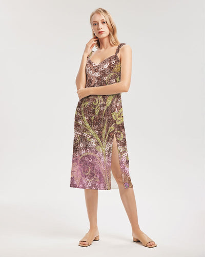 BEAUTIFUL PURPLE GITTER DESIGN CREATED BY FLIPSTYLEZ Women's All-Over Print Tie Strap Split Dress