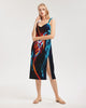 ELECTRICLY BLUE AND RED DESIGN BY FLIPSTYLEZ Women's All-Over Print Tie Strap Split Dress