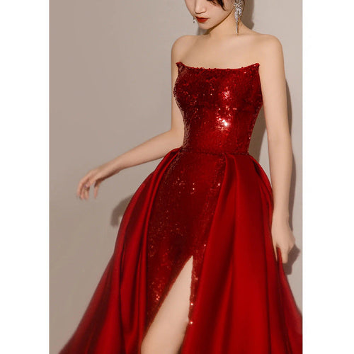 Banquet Light Luxury Annual Meeting Host Red Dress Bride Wedding Engagement Bra Toast Dress