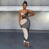 Mesh Stitching Contrast Color V-neck Hollow-out Camisole Midriff Outfit Sexy Hot Girl Temperament Jumpsuit Dress