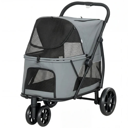 3 Wheel Pet Stroller with Easy One-Click Quick Fold, Mesh Window, Washable Cushion, for Medium Dogs