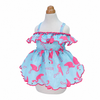 Blue Flamingo Ruffle Dog Dress
