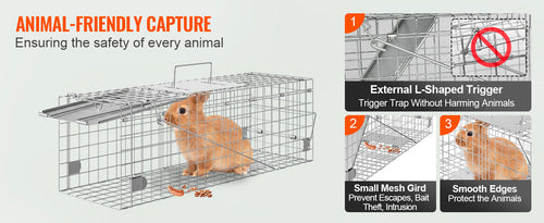 SucceBuy Live Animal Cage Trap - 24x8x8 Folding Humane Trap