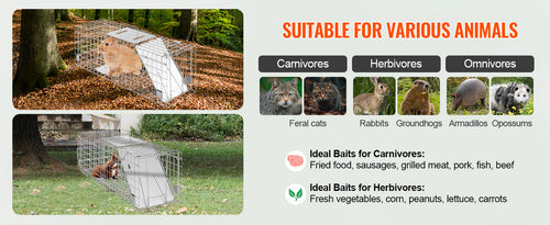 SucceBuy Live Animal Cage Trap - 24x8x8 Folding Humane Trap