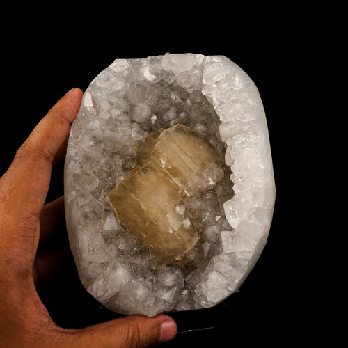 Calcite Crystals on Sparkling MM Quartz Stalactite Natural Mineral Specimen # B 6153