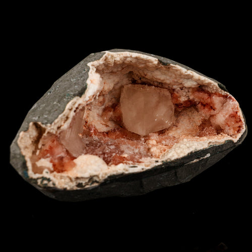 Calcite Cube with stilbite inside Chalcedony Geode Natural Mineral Specimen # B 5894