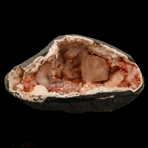 Calcite Cube with stilbite inside Chalcedony Geode Natural Mineral Specimen # B 5894