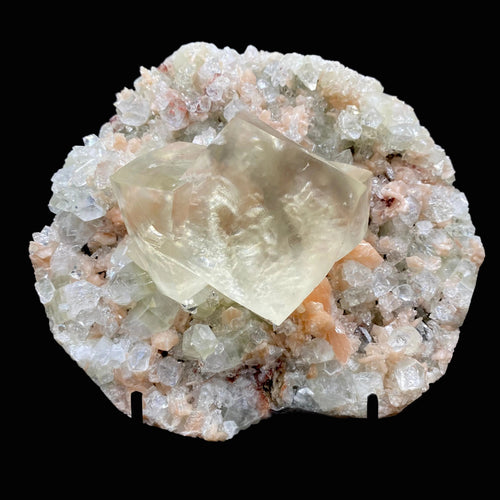 Very Gemmy Multidimensional Calcite Crystal on Apophyllite & Stilbite Matrix | Rare Indian Zeolite Mineral Specimen from Jalgaon DK113