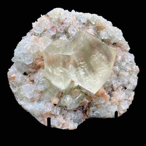 Very Gemmy Multidimensional Calcite Crystal on Apophyllite & Stilbite Matrix | Rare Indian Zeolite Mineral Specimen from Jalgaon DK113