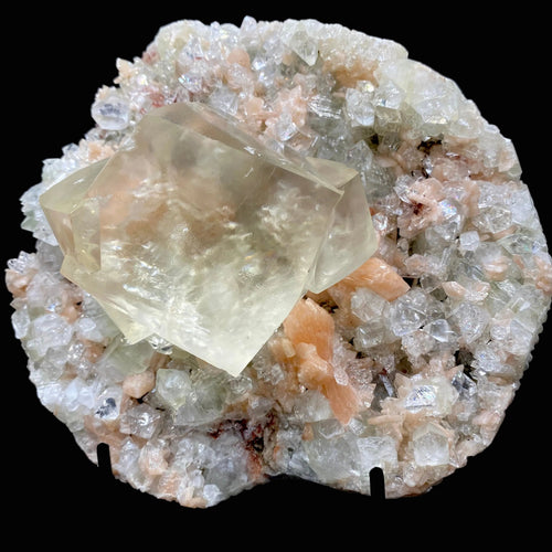 Very Gemmy Multidimensional Calcite Crystal on Apophyllite & Stilbite Matrix | Rare Indian Zeolite Mineral Specimen from Jalgaon DK113