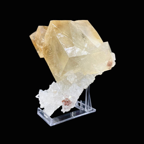 Top Collector Conjoined Gemmy Calcite Crystals on Clear Apophyllite – Jalgaon, India Natural Zeolite Specimen DK83