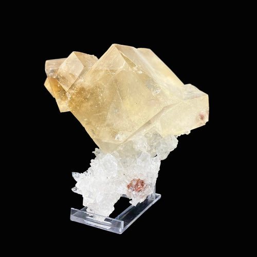 Top Collector Conjoined Gemmy Calcite Crystals on Clear Apophyllite – Jalgaon, India Natural Zeolite Specimen DK83