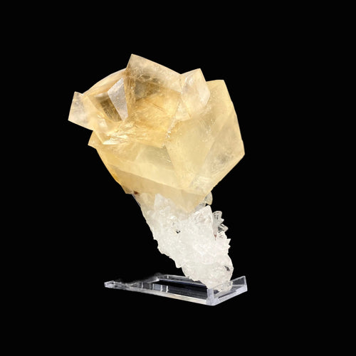 Top Collector Conjoined Gemmy Calcite Crystals on Clear Apophyllite – Jalgaon, India Natural Zeolite Specimen DK83