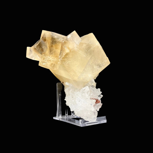 Top Collector Conjoined Gemmy Calcite Crystals on Clear Apophyllite – Jalgaon, India Natural Zeolite Specimen DK83