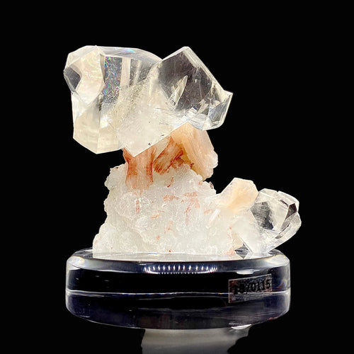 Rare Indian Zeolite Calcite with Red Heulandite, Pink Stilbite & Blue Chalcedony on Acrylic Base – Jalgaon IndiaDK92