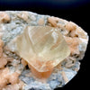 Rare Gemmy Calcite on Bright Orange Stilbite – Indian Zeolite Mineral Specimen from Jalgaon DK114