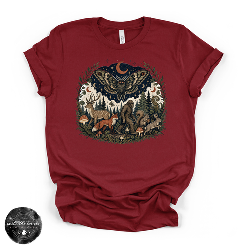Cryptid Strolling in the Forest Tee | Bigfoot Woodland Graphic T-Shirt