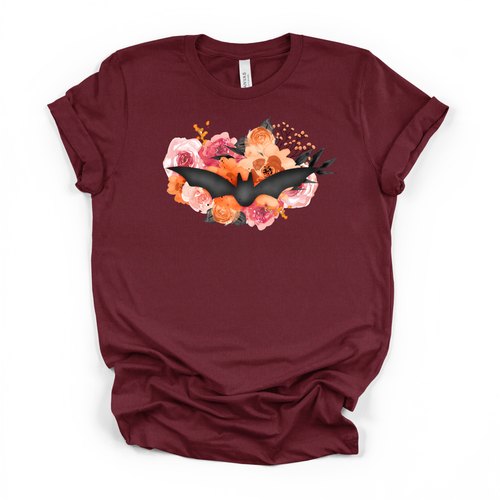 Floral Bat Tee | Botanical Halloween Bat Graphic T-Shirt
